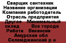 Сварщик-сантехник › Название организации ­ Компания-работодатель › Отрасль предприятия ­ Другое › Минимальный оклад ­ 1 - Все города Работа » Вакансии   . Амурская обл.,Селемджинский р-н